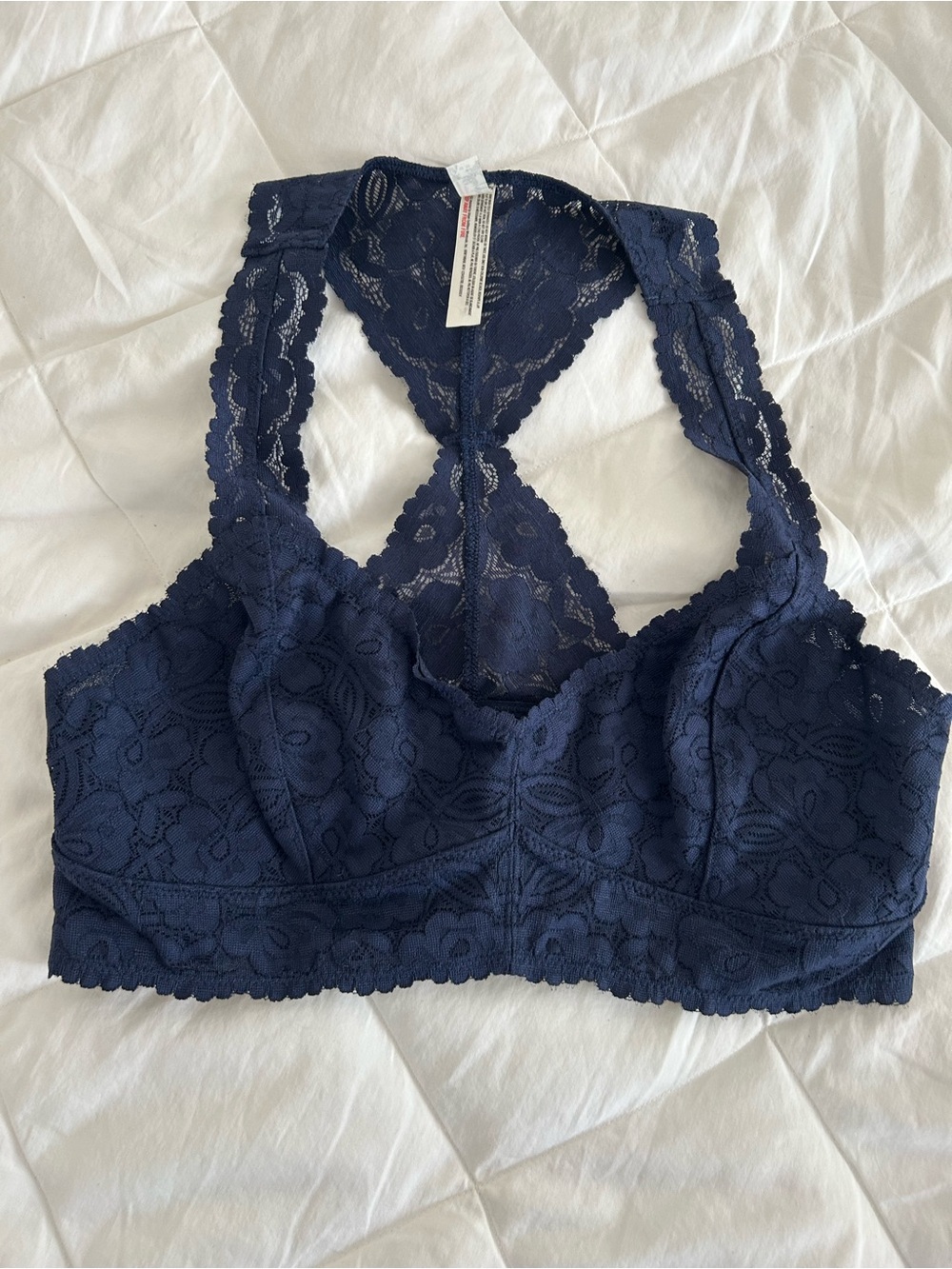 Free People Stretch Lace Racerback Bralette in Navy